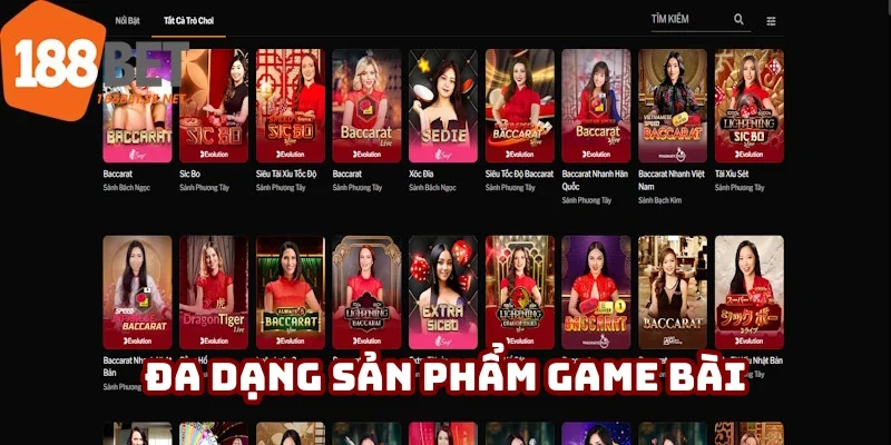Casino trực tuyến 188BET đa dạng game bài
